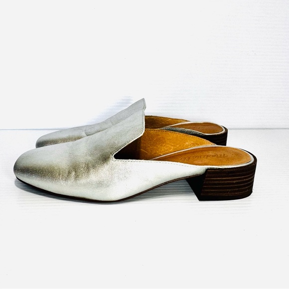Madewell The Willa Silver Leather Mules Size 8 - Picture 3 of 13